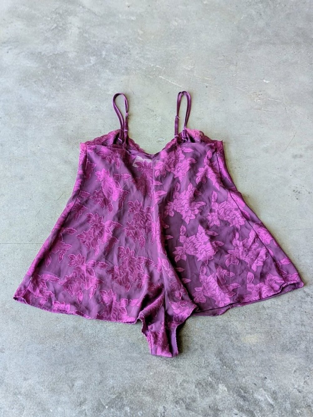 Vintage Solange Purple Floral Jacquard Sheer Romper Lingerie Nightie size 18/20 - Picture 7 of 7